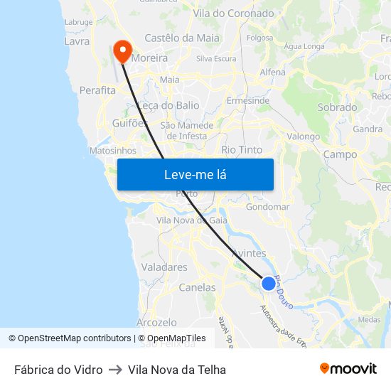 Fábrica do Vidro to Vila Nova da Telha map