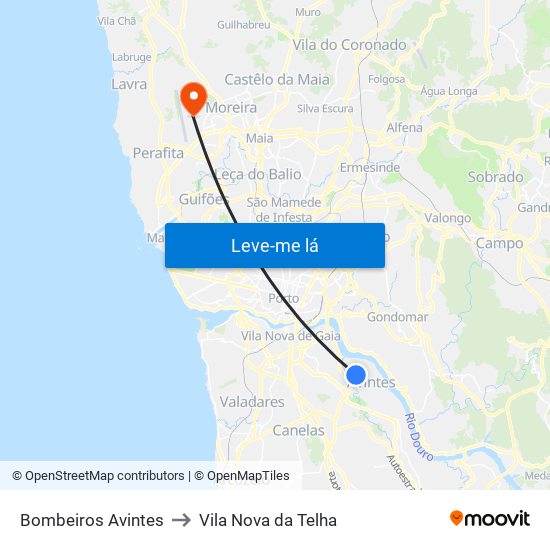 Bombeiros Avintes to Vila Nova da Telha map