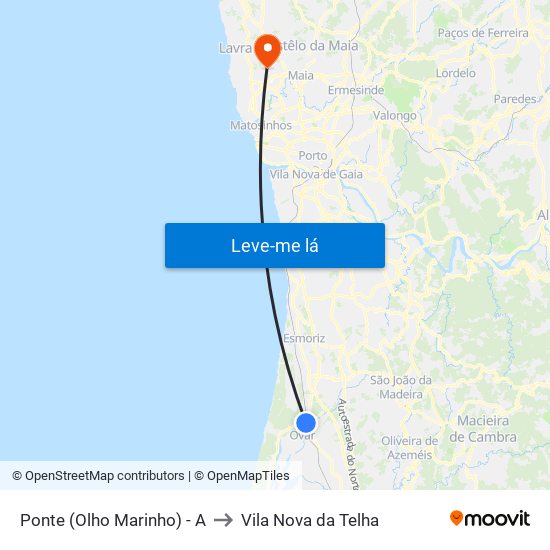 Ponte (Olho Marinho) - A to Vila Nova da Telha map