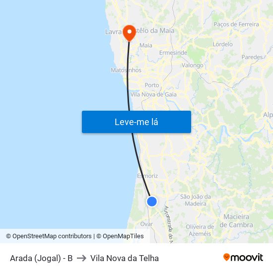 Arada (Jogal) - B to Vila Nova da Telha map