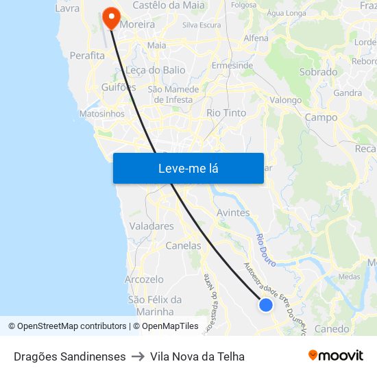 Dragões Sandinenses to Vila Nova da Telha map