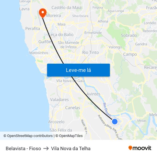 Belavista - Fioso to Vila Nova da Telha map