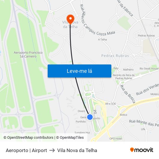 Aeroporto | Airport to Vila Nova da Telha map