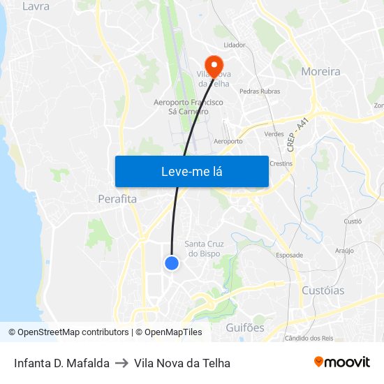 Infanta D. Mafalda to Vila Nova da Telha map