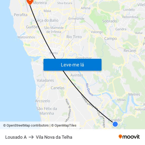 Lousado A to Vila Nova da Telha map