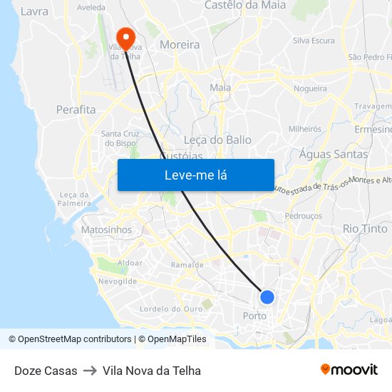 Doze Casas to Vila Nova da Telha map
