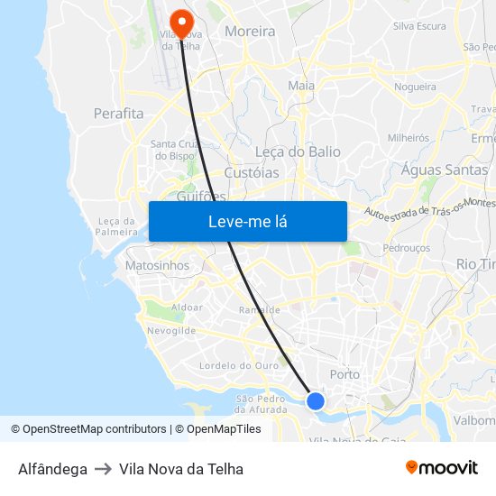 Alfândega to Vila Nova da Telha map