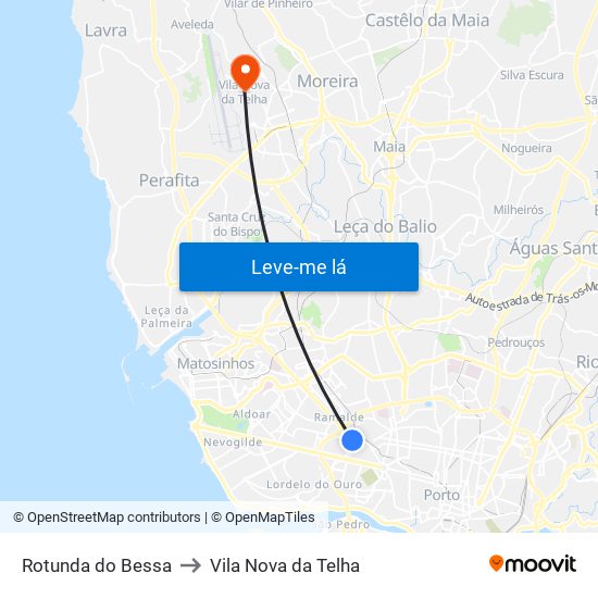 Rotunda do Bessa to Vila Nova da Telha map