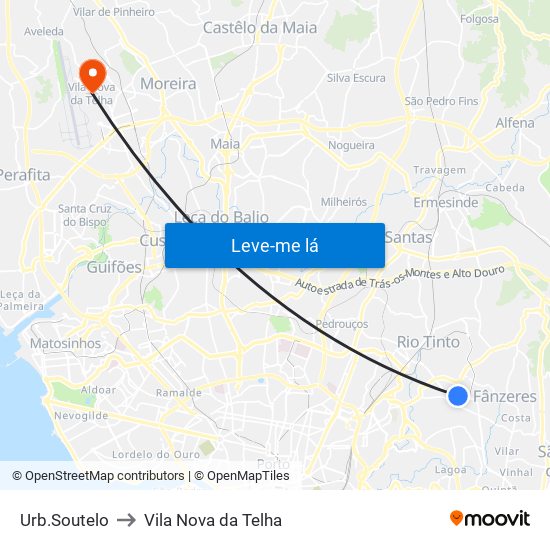 Urb.Soutelo to Vila Nova da Telha map