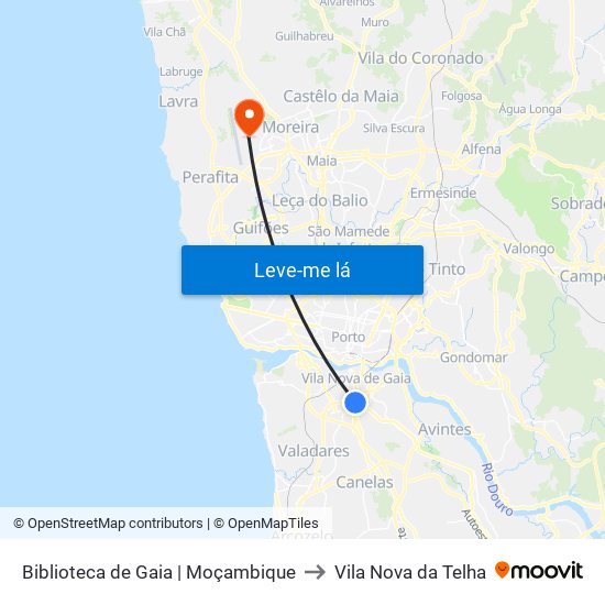 Biblioteca de Gaia to Vila Nova da Telha map