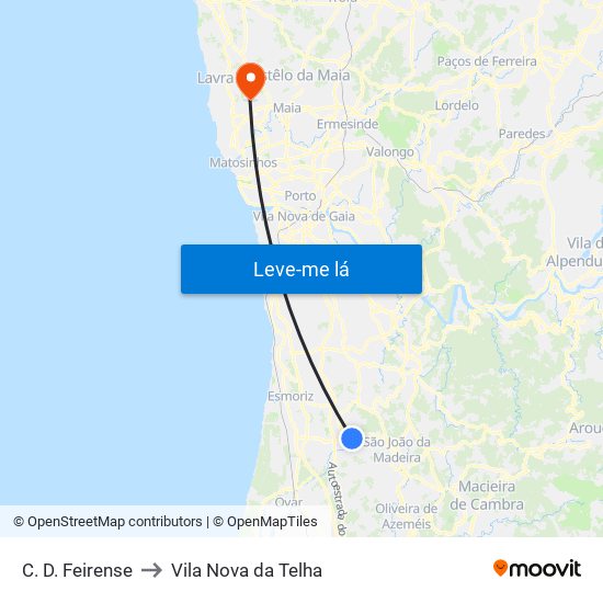 C. D. Feirense to Vila Nova da Telha map