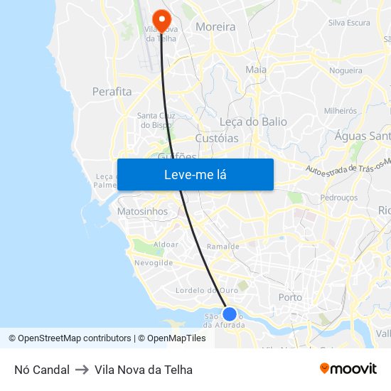 Nó Candal to Vila Nova da Telha map