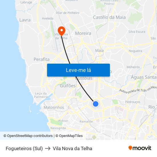 Fogueteiros (Sul) to Vila Nova da Telha map