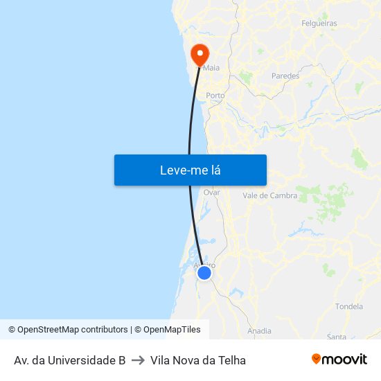 Av. da Universidade B to Vila Nova da Telha map