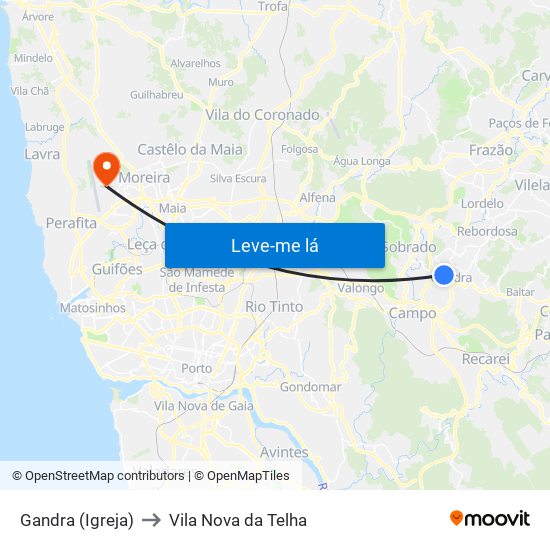 Gandra (Igreja) to Vila Nova da Telha map