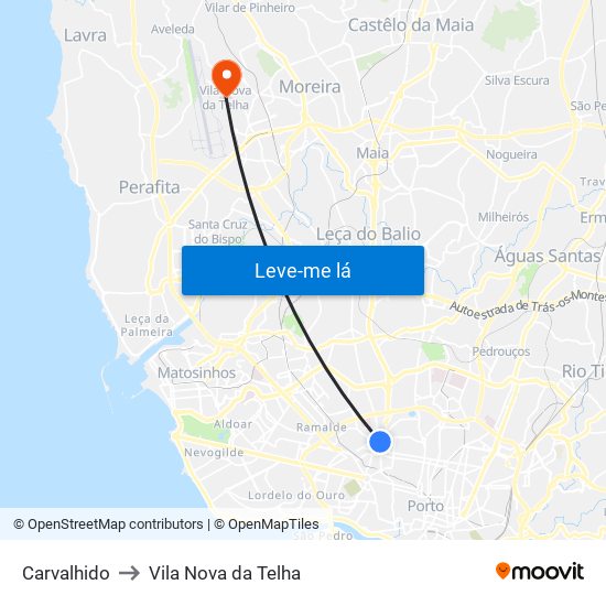 Carvalhido to Vila Nova da Telha map