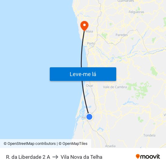 R. da Liberdade 2 A to Vila Nova da Telha map