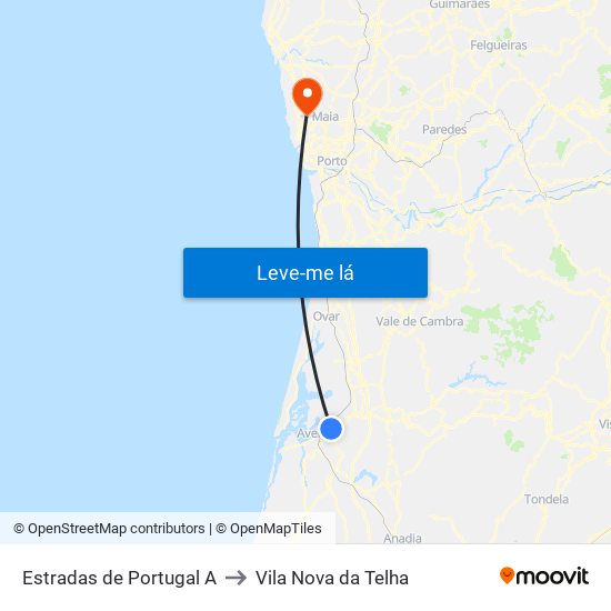 Estradas de Portugal A to Vila Nova da Telha map