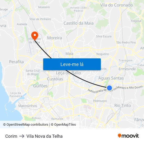 Corim to Vila Nova da Telha map