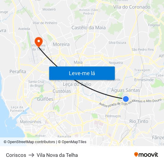 Coriscos to Vila Nova da Telha map