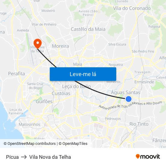 Pícua to Vila Nova da Telha map