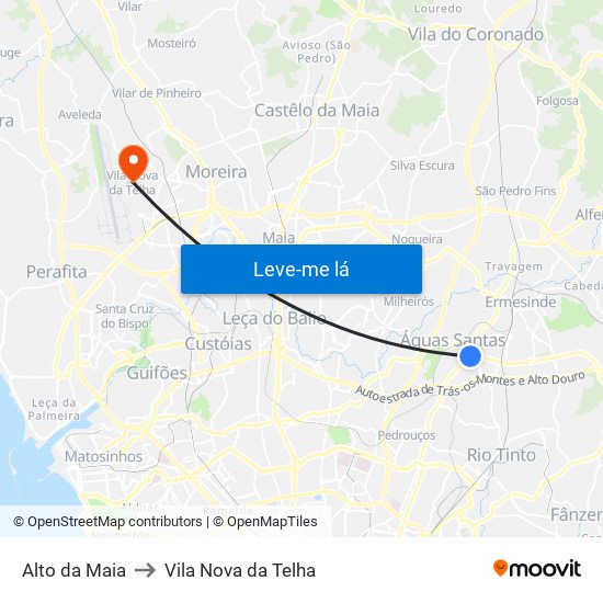 Alto da Maia to Vila Nova da Telha map