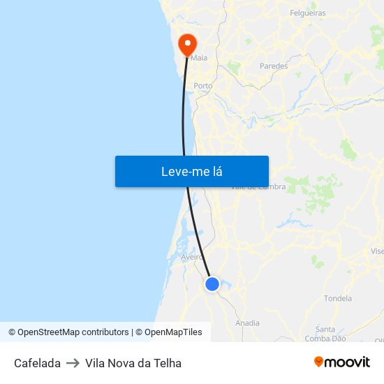 Cafelada to Vila Nova da Telha map