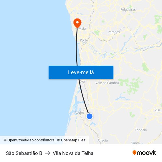 São Sebastião B to Vila Nova da Telha map