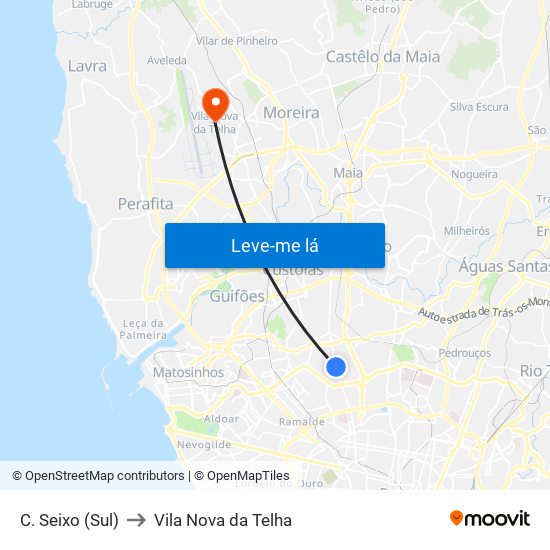 C. Seixo (Sul) to Vila Nova da Telha map