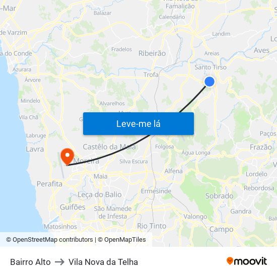 Bairro Alto to Vila Nova da Telha map