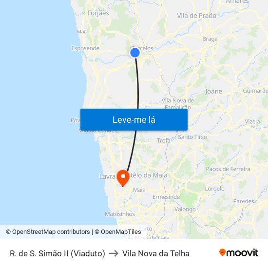 R. de S. Simão II (Viaduto) to Vila Nova da Telha map