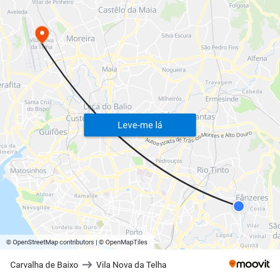 Carvalha de Baixo to Vila Nova da Telha map