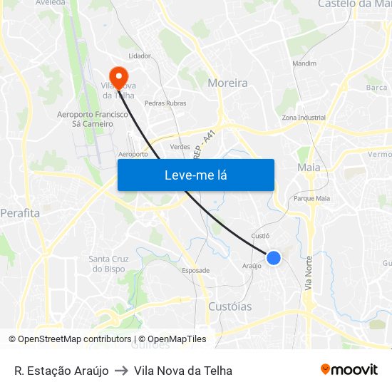 R. Estação Araújo to Vila Nova da Telha map