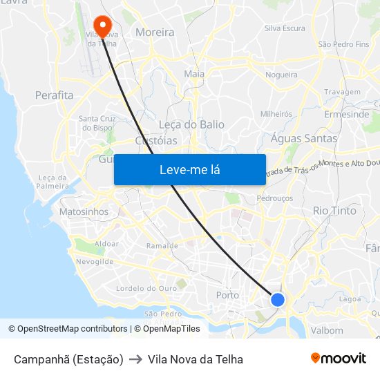 Campanhã (Estação) to Vila Nova da Telha map
