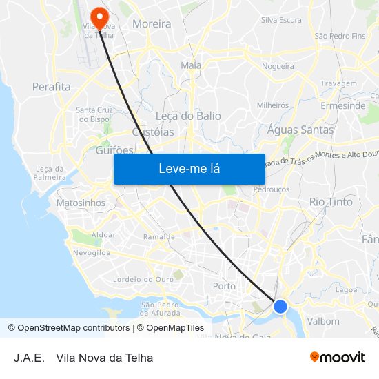J.A.E. to Vila Nova da Telha map