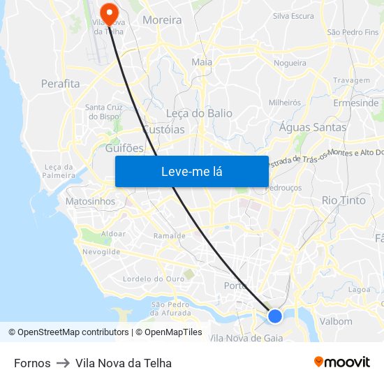 Fornos to Vila Nova da Telha map