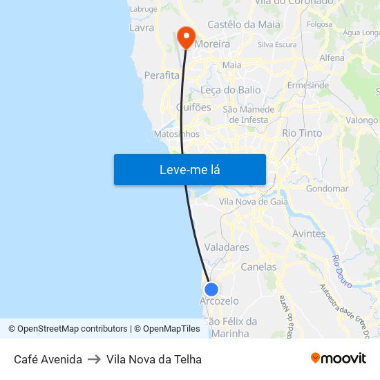 Café Avenida to Vila Nova da Telha map