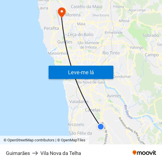 Guimarães to Vila Nova da Telha map
