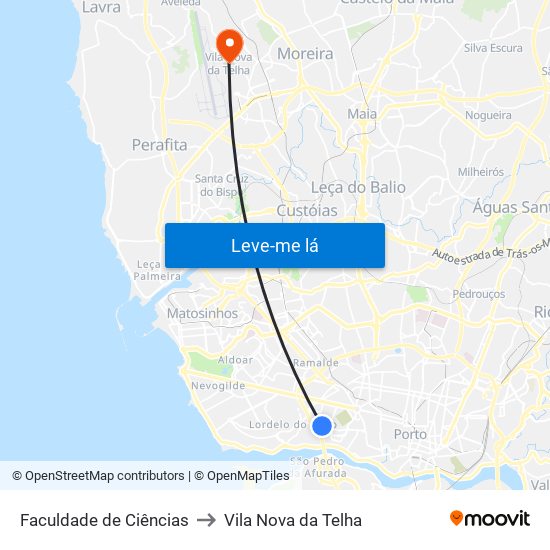 Faculdade de Ciências to Vila Nova da Telha map