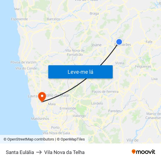 Santa Eulália to Vila Nova da Telha map