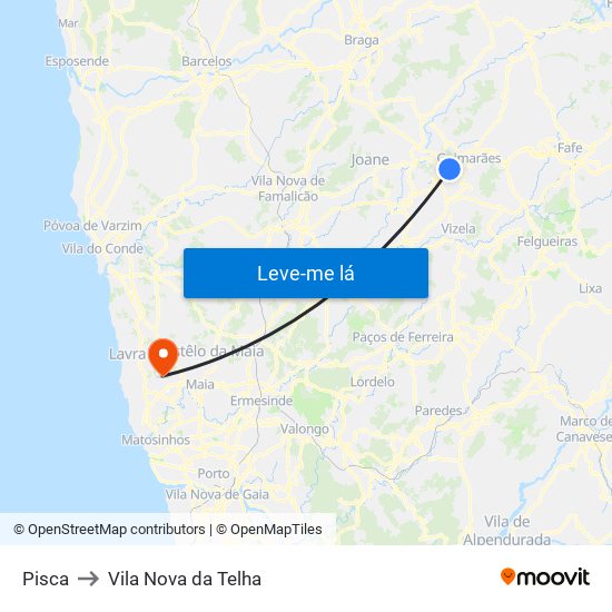 Pisca to Vila Nova da Telha map