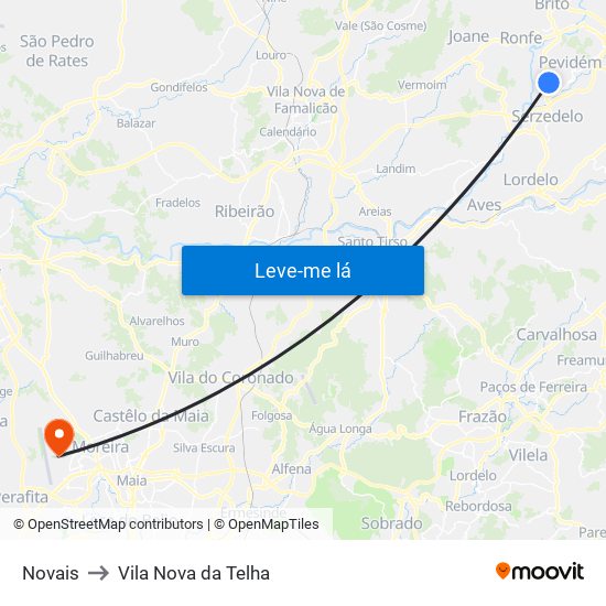Novais to Vila Nova da Telha map