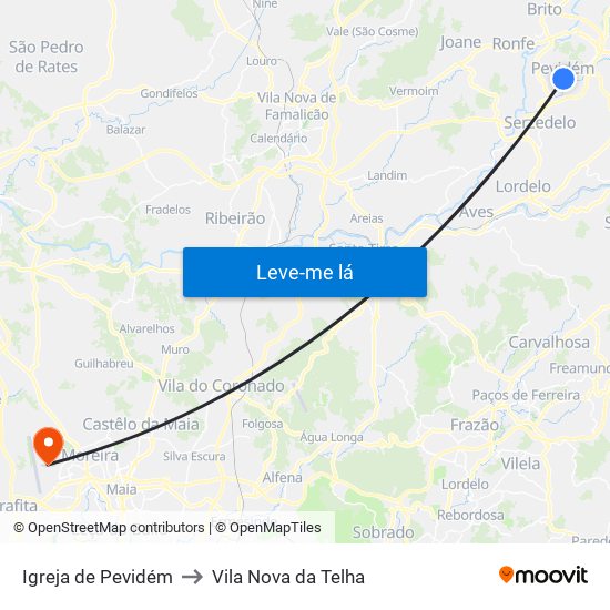 Igreja de Pevidém to Vila Nova da Telha map