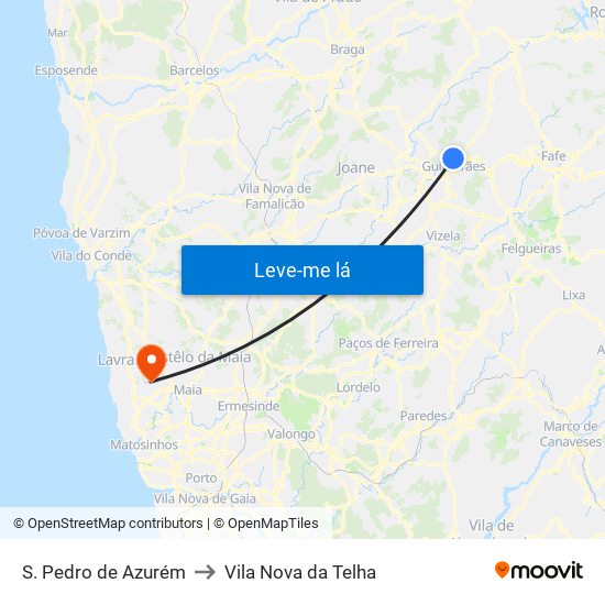 S. Pedro de Azurém to Vila Nova da Telha map