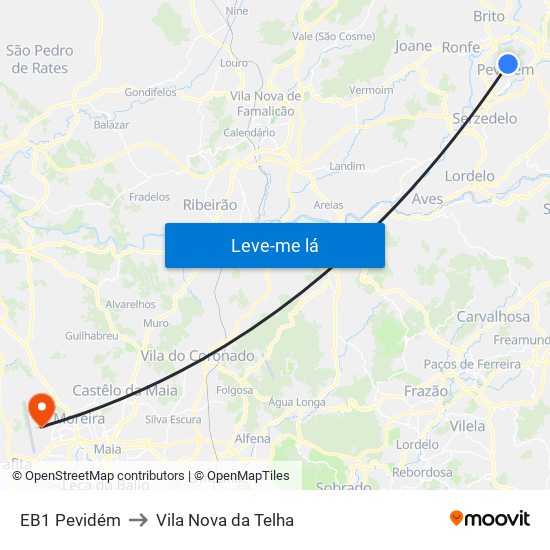 EB1 Pevidém to Vila Nova da Telha map