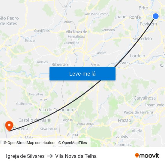 Igreja de Silvares to Vila Nova da Telha map