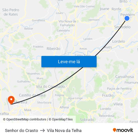 Senhor do Crasto to Vila Nova da Telha map