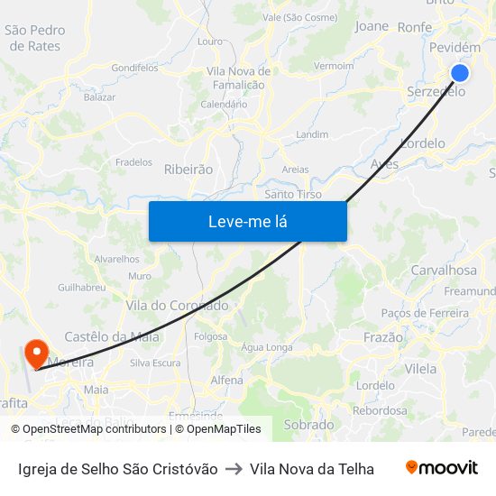 Igreja de Selho São Cristóvão to Vila Nova da Telha map