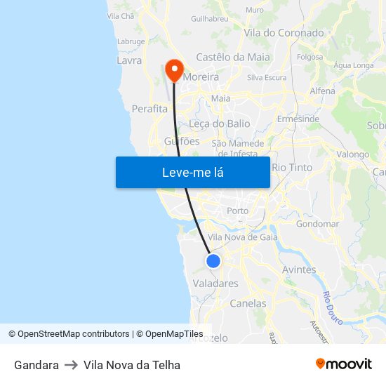 Gandara to Vila Nova da Telha map