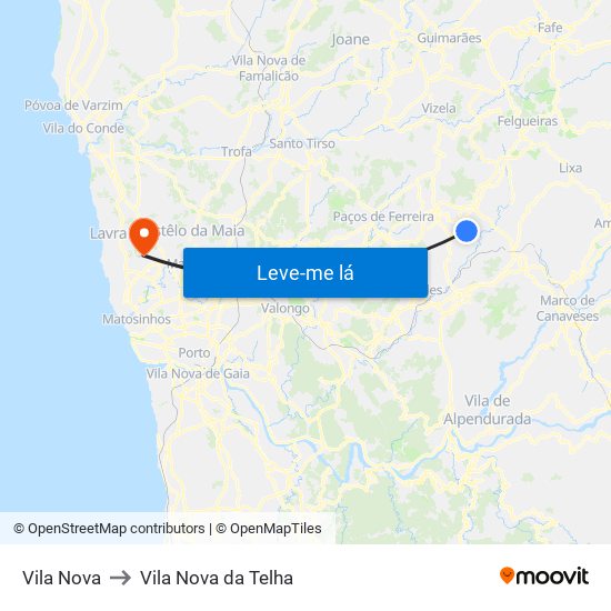 Vila Nova to Vila Nova da Telha map